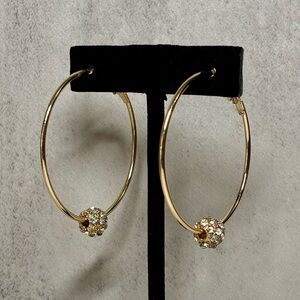 NWT Gold White Rhinestone Hoop Earrings | Crystal Ball Hoops | Statement Jewelry